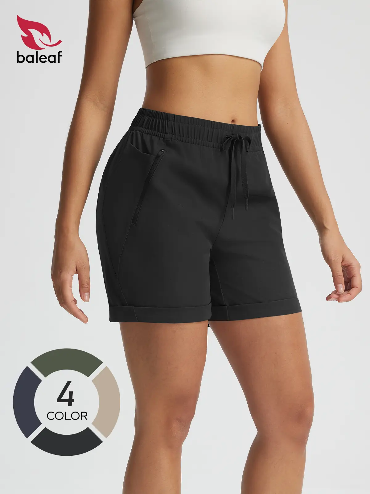 BALEAF Women's 5" Comfort Cloud Shorts High Waisted Lightweight Stretch Casual Shorts with Drawstring Zipper Pockets Quick Dry Breathable Soft Lounge Travel Outdoor Walking Hiking Everyday Summer