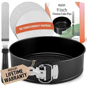 9 Inch Nonstick Leakproof Springform Pan with Removable Bottom for Cheesecake, Includes Spatula, 50pcs Parchment Paper & Recipe E-Book, Ideal for Baking Cakes, Pizzas and More