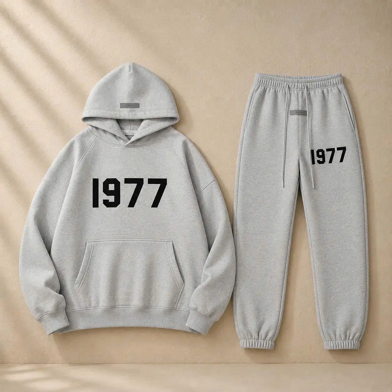 Trendy 1977 Graphic Hoodie Sweatpants Set 2 Piece Oversized Fleece Tracksuit Cozy Streetwear Loungewear