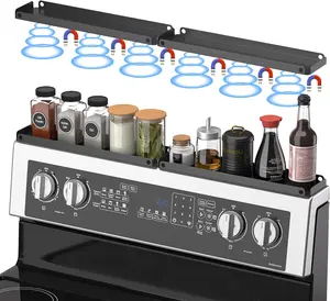 30 Inch Silicone Magnetic Stove Top Shelf, Kitchen Shelf Over Stove Spice Rack Apartment Must Haves Kitchen Gadgets for Above Stovetop Seasoning Organization and Storage with 2 Functional Prtitions