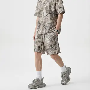 EVELLYHOOTD Tree Camo Baggy Shorts | 240GSM Men's Tree Camo Collection Tees | Breathable Quick Dry Cotton T-shirt Sweats Summer Casual Streetwear M106/M800