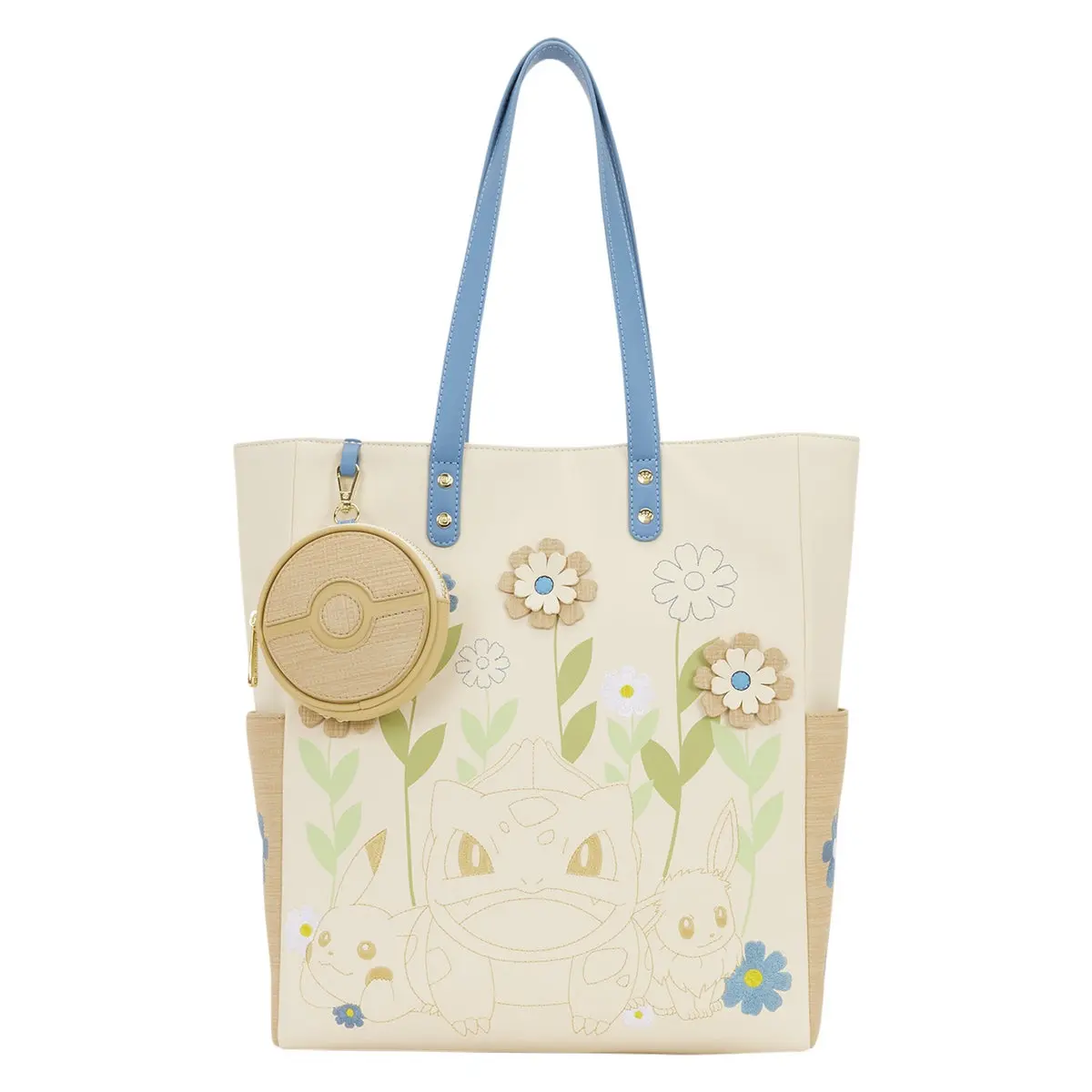 Aesthetic Women's Tote Bags, Floral Quilted Bag with Cartoon Creature Print, Embroidered Details & Detachable Coin Pouch, 2-In-1 Women's Tote Bags