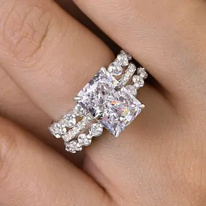 Louily Jewelry 4.0ct Stunning 3PC Radiant Cut Engagement Ring Set, Wedding Ring Set for Women, 5A Cubic Zirconia Sterling Silver Promise Ring Set