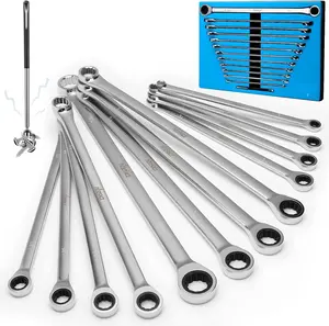 12 count Extra Long Ratchet Wrench Set, Metric 8-22mm Double Box End Wrench Combo with a  Pickup Tool - 0 Offset & 72- Cr-V for Narrow Spaces,  Pack EVA Storage Case