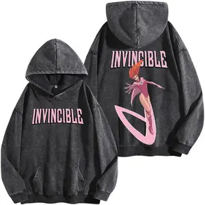 Invincible Atom Eve Premium Washed Hoodie Cotton T-Shirt, Superhero Comic Graphic Tee, Retro Animated Series Fan Shirt, Pink Hero Streetwear Tee, Unisex Gift for Comic Fans