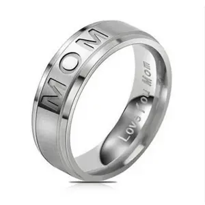 Womens 6MM Stainless Steel MOM Engraved Ring