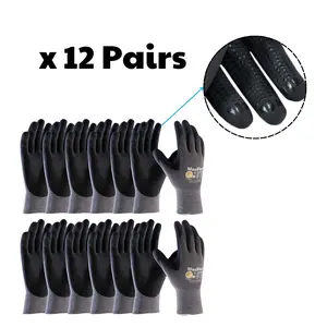 12 Pairs MaxiFlex PIP Gloves Pack of 12 Pairs | Work Gloves, Maxi Flex Ultimate Foam Nitrile Palm Coated Cleaning Breathable MaxiFlex maxiflex glove