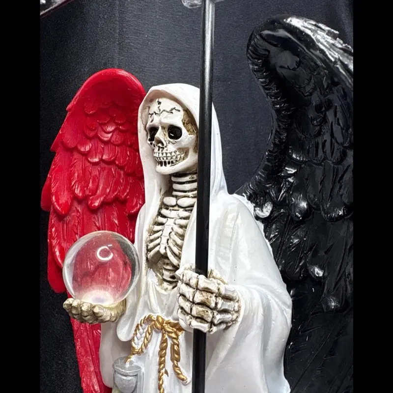 Reversible Santa Muerte Statue 12 Inch – Dual Energy Red & Black Wings (Santa Muerte Reversible Roja y Negra)