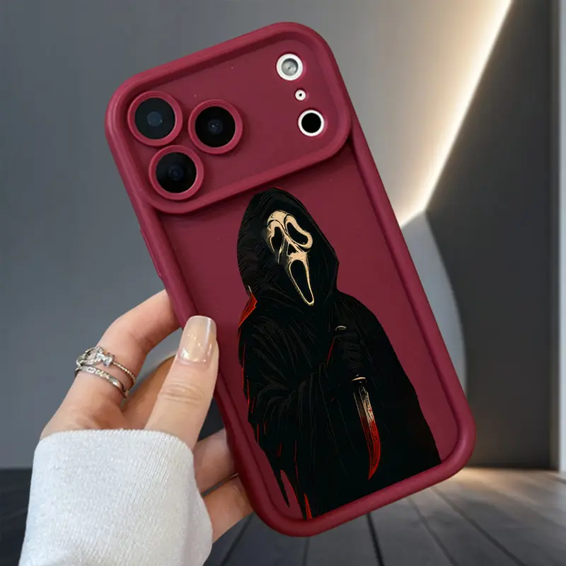 Ghostface Character Soft TPU Silicone Casing - Full Body Shockproof, Rugged Durable Protection for iPhone 17 Air, 16 Pro Max, 15 Plus, 14, 13, 12, 11, X, XS Smartphone, Cellphone, Handheld Devices Accessory