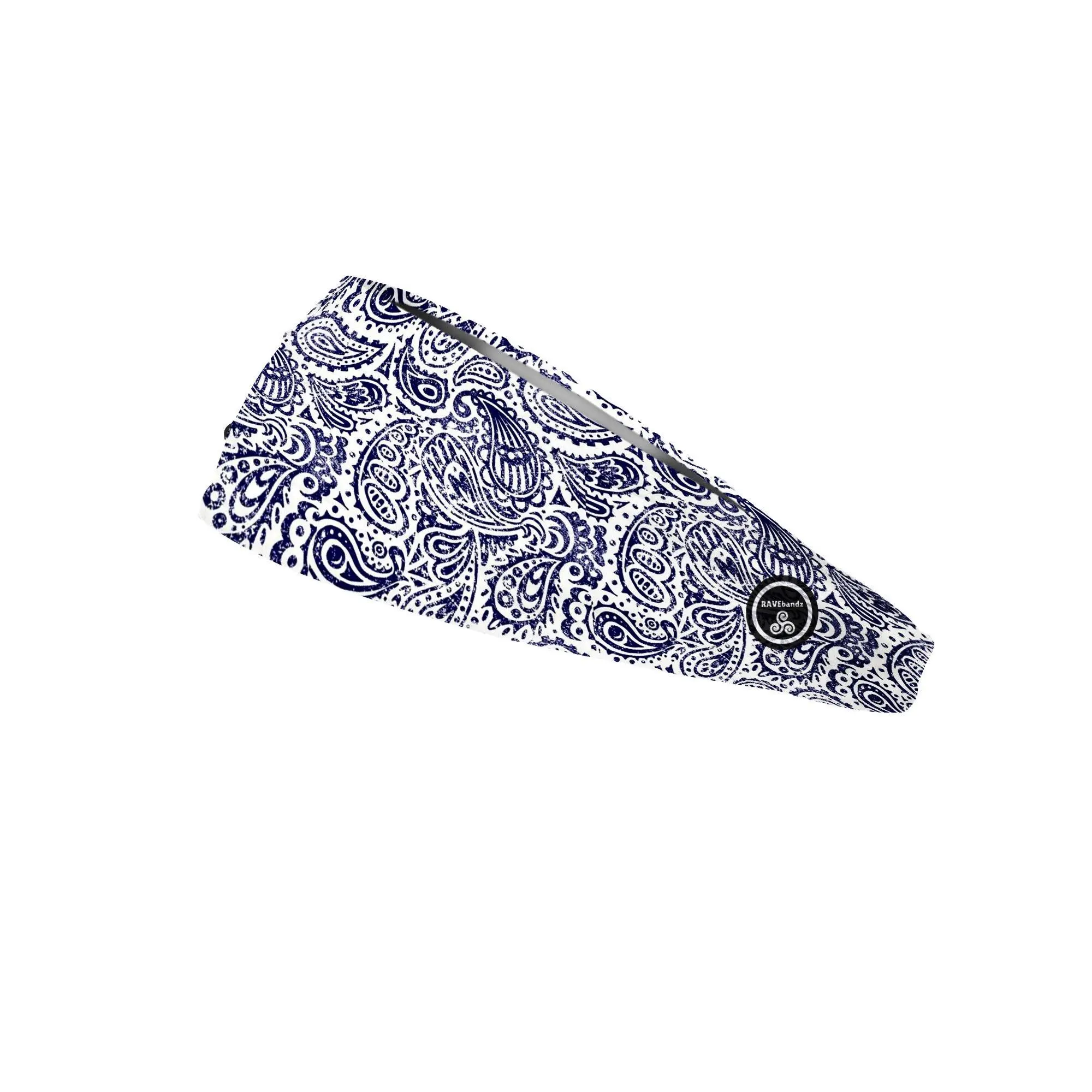 RAVEbandz The Pro Navy Paisley Wide No Slip Headband, Elastic Sports Headband for Workout, Running, Yoga, Gym & Daily Wear, Sweat Wicking Athletic Hair Band
