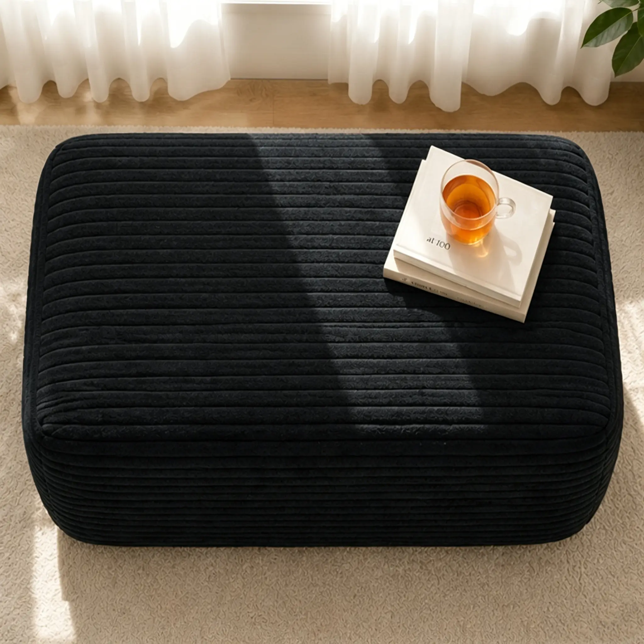 Plush Black Velvet Storage Ottoman, Soft Padded Footrest Stool for Living Room, Bedroom, Nursery, Versatile Accent Furniture