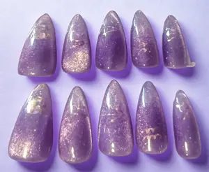 Shimmering Aquarius | Nude & Purple Velvet Cat-Eye Zodiac Press-On Nails