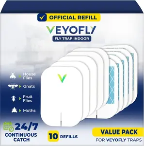 VEYOFLY Fly Trap Indoor Refill, Fruit Fly Traps for Indoors, Gnat Traps for House, Fly Catcher, Fly Trap, Plug in Catch for Fruit Flies, Moths, Gnats, Mosquito Trap (Pack of 10 Refills)