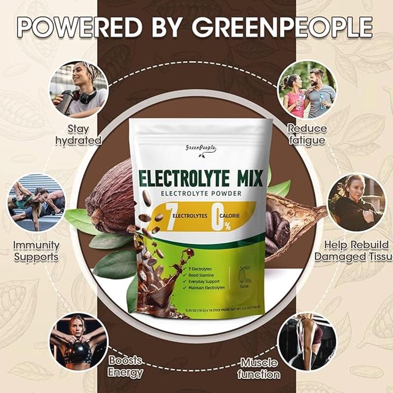 Electrolyte Powder Mix with 7 Electrolytes for Hydration & Stamina Support - Zero Calorie, Cocoa Flavor, 16 Stick Packs