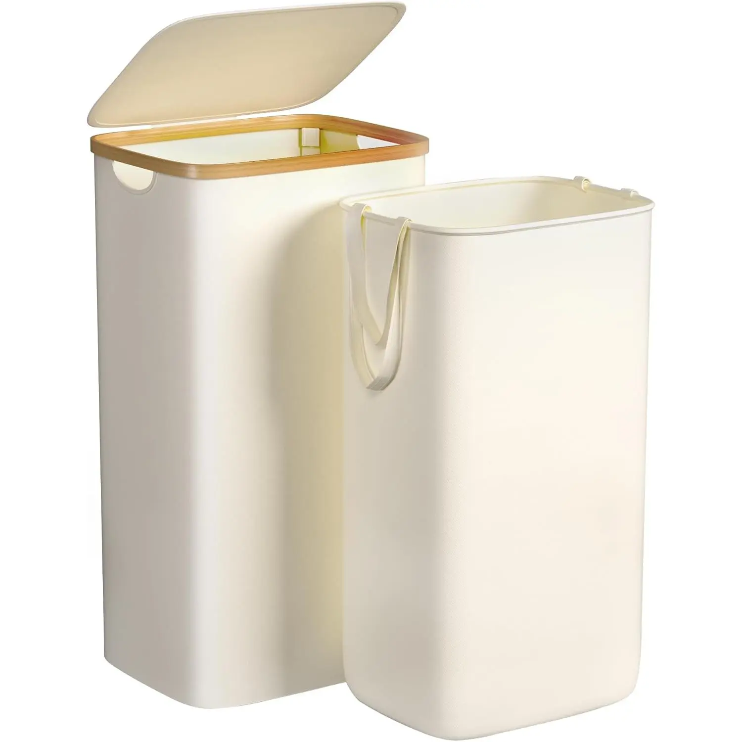 Large Laundry Hamper, 100L  Laundry Basket with Lid and Removable Bag, Collapsible Tall Clothes Hamper with  Handles for Clothes Toys in Dorm Bedroom Bathroom, Beige