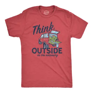 Mens Think Outside No Box Necessary Funny Camping Vintage Car Trunk T shirt Mens Funny T Shirts Cool Vintage Fashion T-Shirt Gift Classic Menswear Funny Camping Short Sleeve Novelty Tees for Guys Dark Grey
