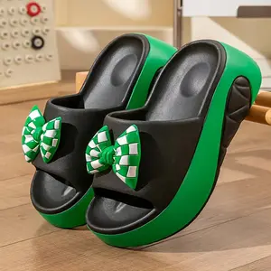 Women'S Summer Bow Slides - Non-Slip EVA Material, Comfortable Home & Bathroom Shoes in Black, Green, Beige, Pink, and White with Playful Butterfly Design, Slide Sandal