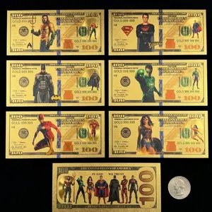 Superhero Legends Commemorative Gold Foil Display Note Collection | Collectible Comic-Inspired Souvenir Set of 6
