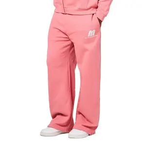 Women's Fleece Cotton Basic Minimalist Sewn Wide-Leg Sweatpants - You Matter Everyday Design, Rose Pink Fit Clothes for Ladies