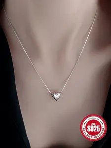 S925 Sterling Silver Heart Shaped Pendant Necklace for Women, Fashion Jewelry for Party, Daily Clothing Decor, Trendy All-match & Exquisite Jewelry for Birthday Gift
