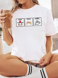 100% Cotton Unisex Want more coffee sign language speech pathology aac sped T-Shirt Short Sleeve T-Shirt Women's Men's Graphic Tee Causal Tops