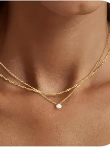 Women's Elegant Chain Necklace & Artificial Zircon Pendant Necklace, Exquisite Trendy Necklace Set, Chic Jewelry As Gift for Girlfriend, Charm Necklace