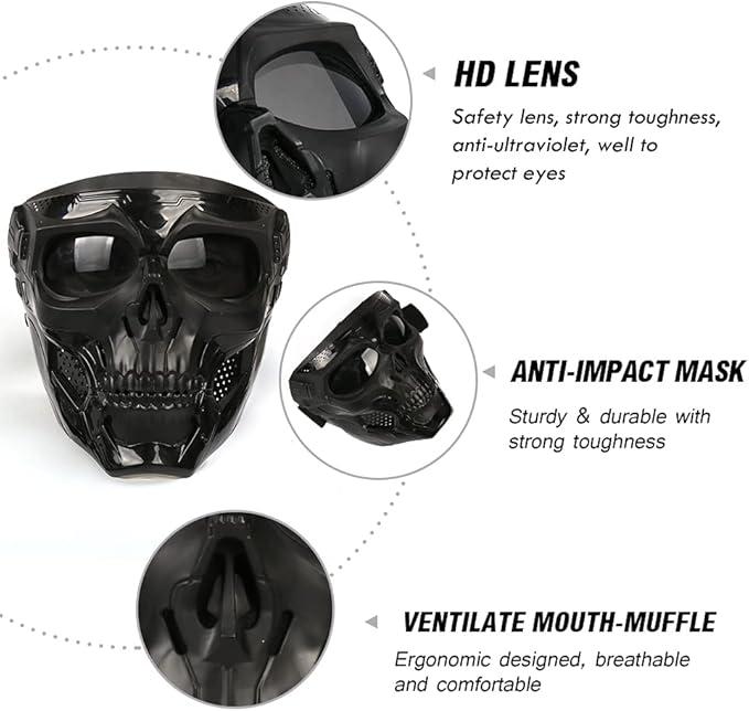 Tactical skull mask is suitable for CS shooting games, role playing, Halloween, outdoor sports decoration. Windproof Tactical Skull Goggles