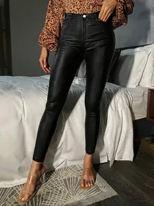 Women's Fall Winter Relaxed Plain PU Leather Tight-Fitting Pants Casual Trendy All Occasion Outfits