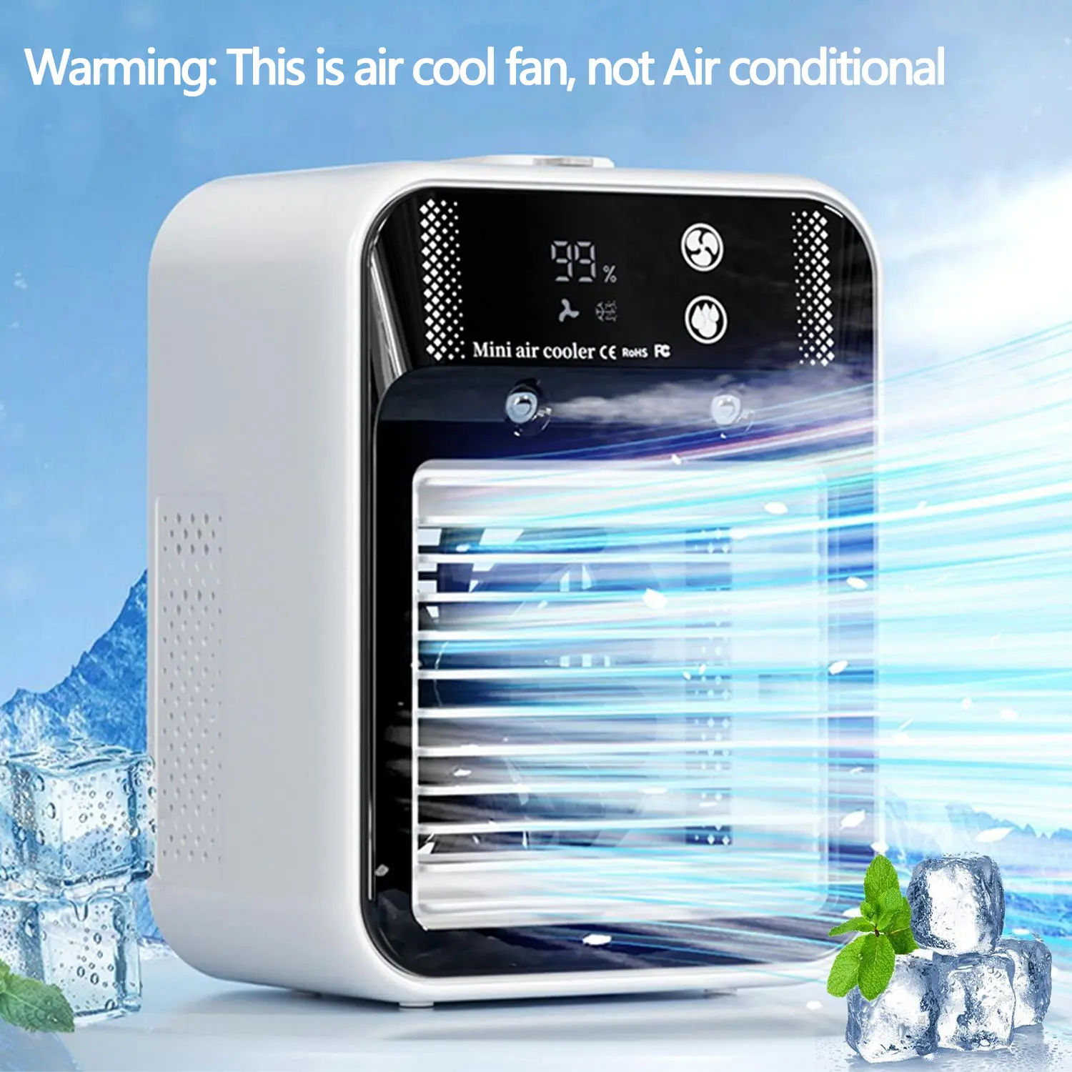 Portable Digital Display Cooler, Rechargeable Mini Portable Fan, Personal Cooling Fan, Small Cooler for Bedroom, Office, Outdoor Use, Multifunction Rechargeable Fan, Multifunctional Cooling Fan