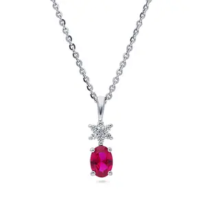Flower Ruby-Red CZ Necklace in Sterling Silver