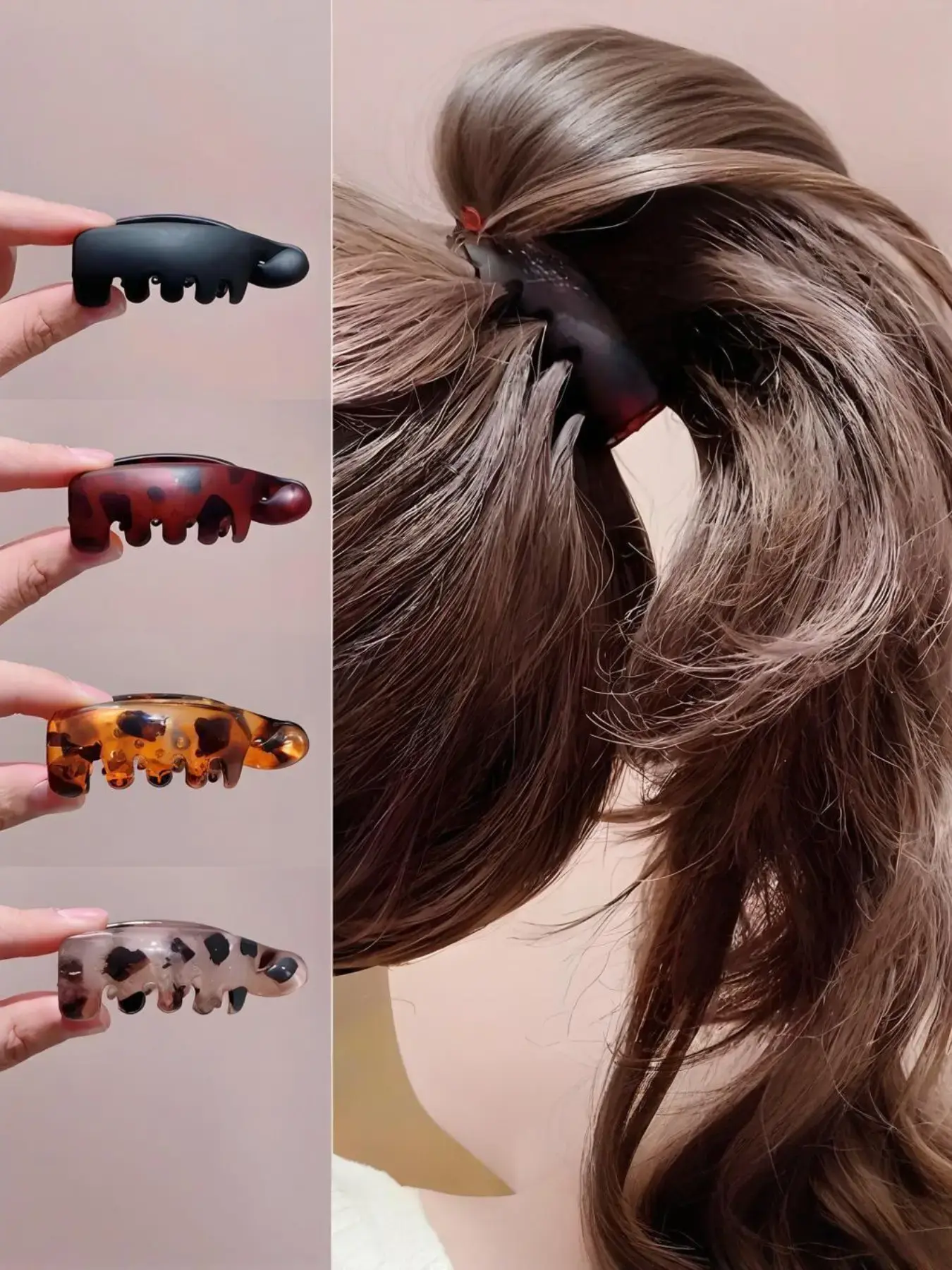 2026 Mini 4 Pcs Women Anti-Slip Banana Hair Clips, Fun Hair Clips, Vintage Oval Leopard Print, Amber &, Perfect for Ponytails, Bun Hairstyles, Fashion Accessories, Hair Claws Set