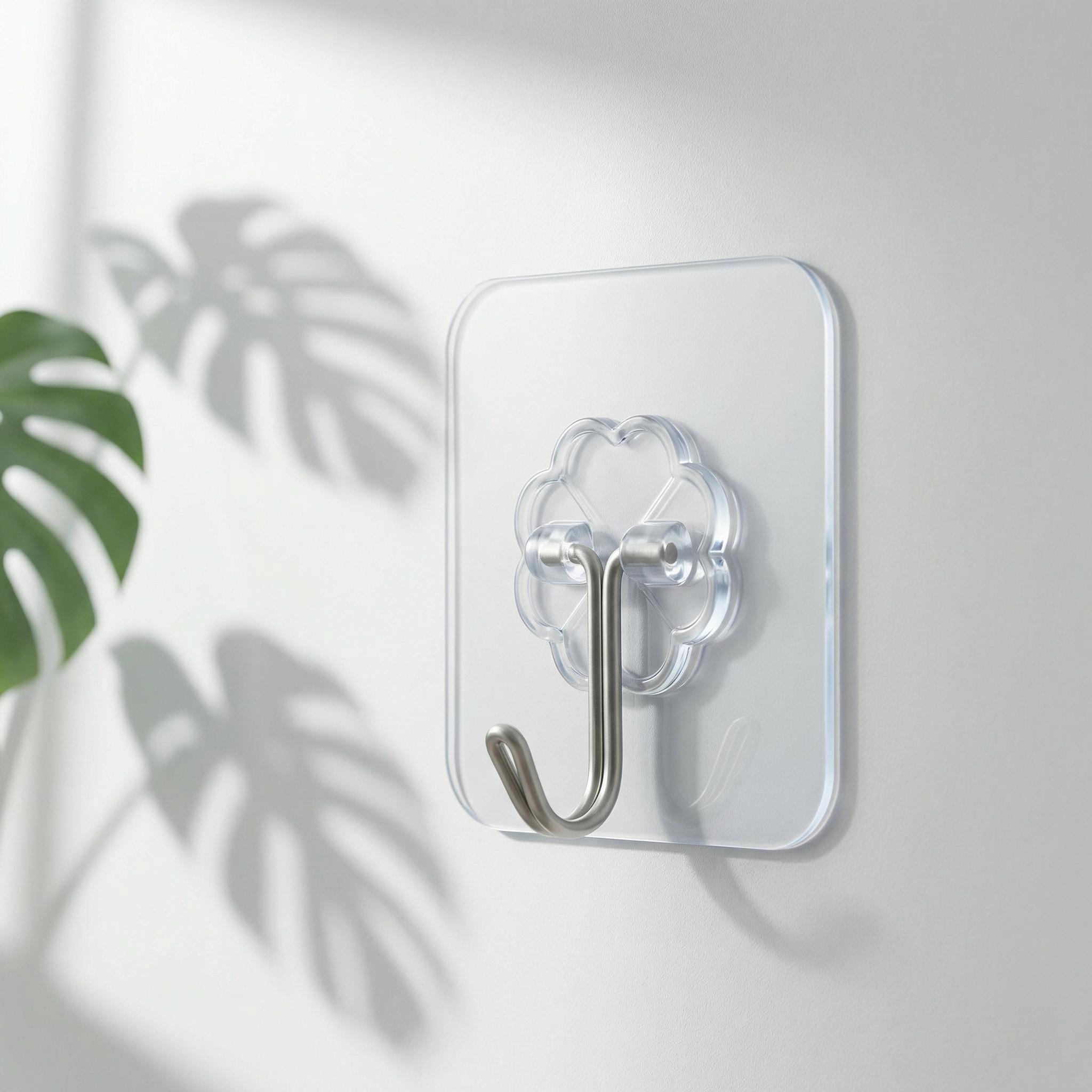 No-Drill Transparent Wall Hooks Heavy Duty 304 Stainless Steel Self Adhesive Hangers - Traceless, Removable for Kitchen, Bathroom, Bedroom - Easy Peel & Stick Installation, Max Load for Towels, Utensils, Bags