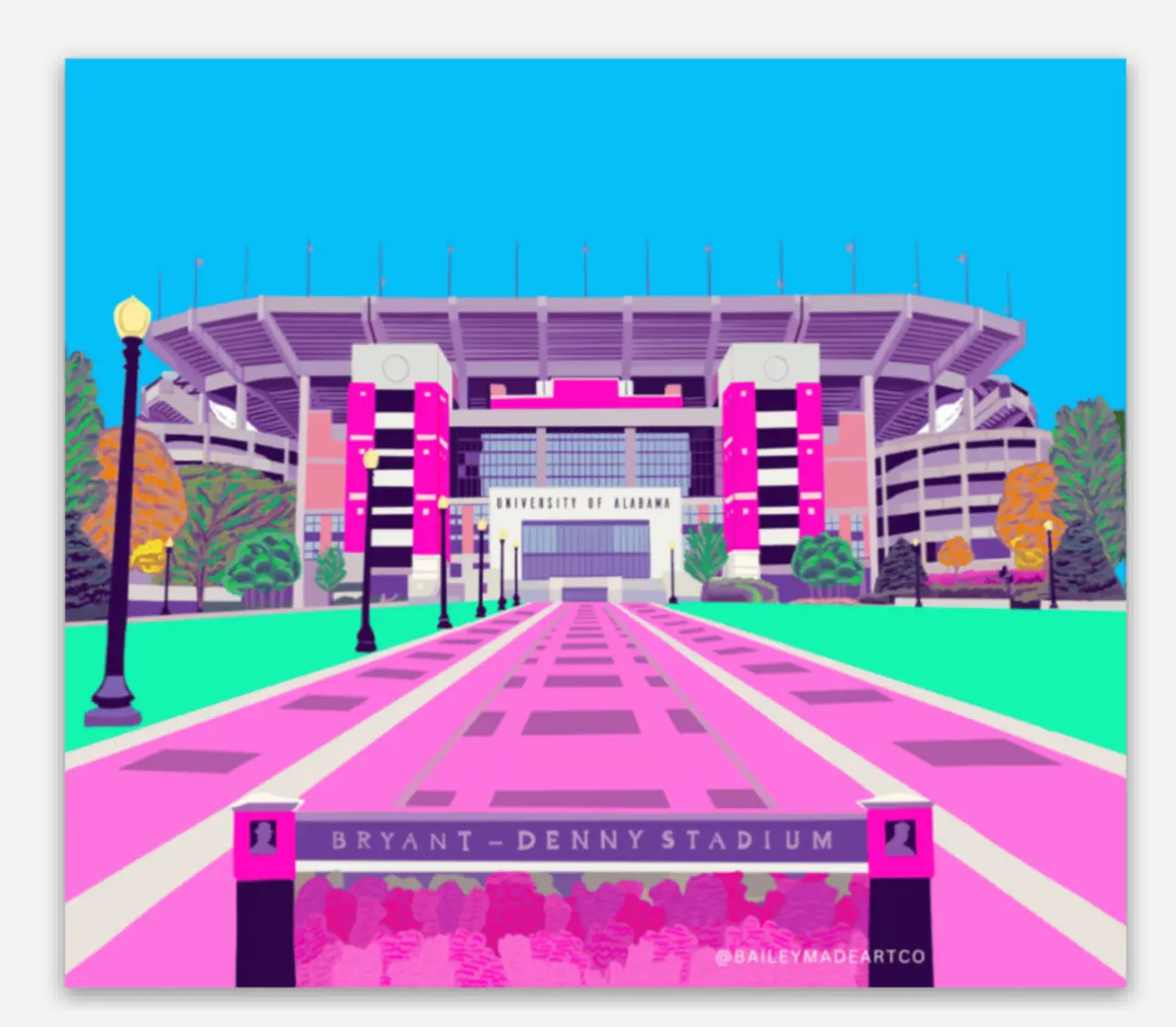 University of Alabama Bryant Denny Stadium Officially Licensed Print (Barbie Pink)
