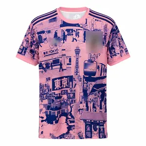 Tokyo Street Art Soccer Jersey Pink Graphic Shirt Japanese Cityscape Sports Tee Unisex Streetwear