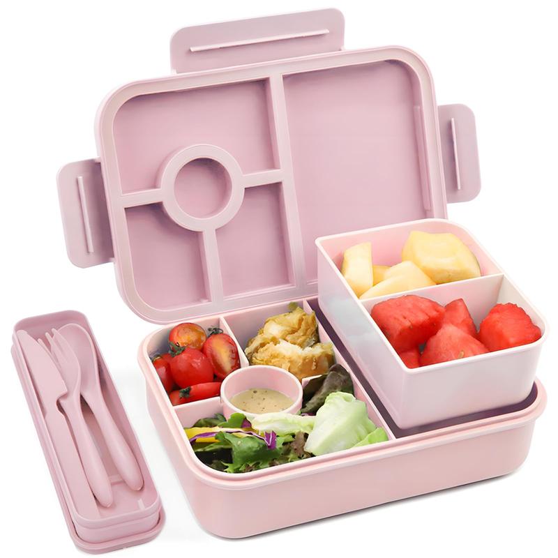 Bugucat Leak-Proof Bento Lunch Box 1300ML with 6 Compartments, Kids & Adult Bento Box with Cutlery, Dishwasher & Microwave Safe, High-Quality PP Material, 22x15x5.5 cm, Ideal for School, Kindergarten, Office