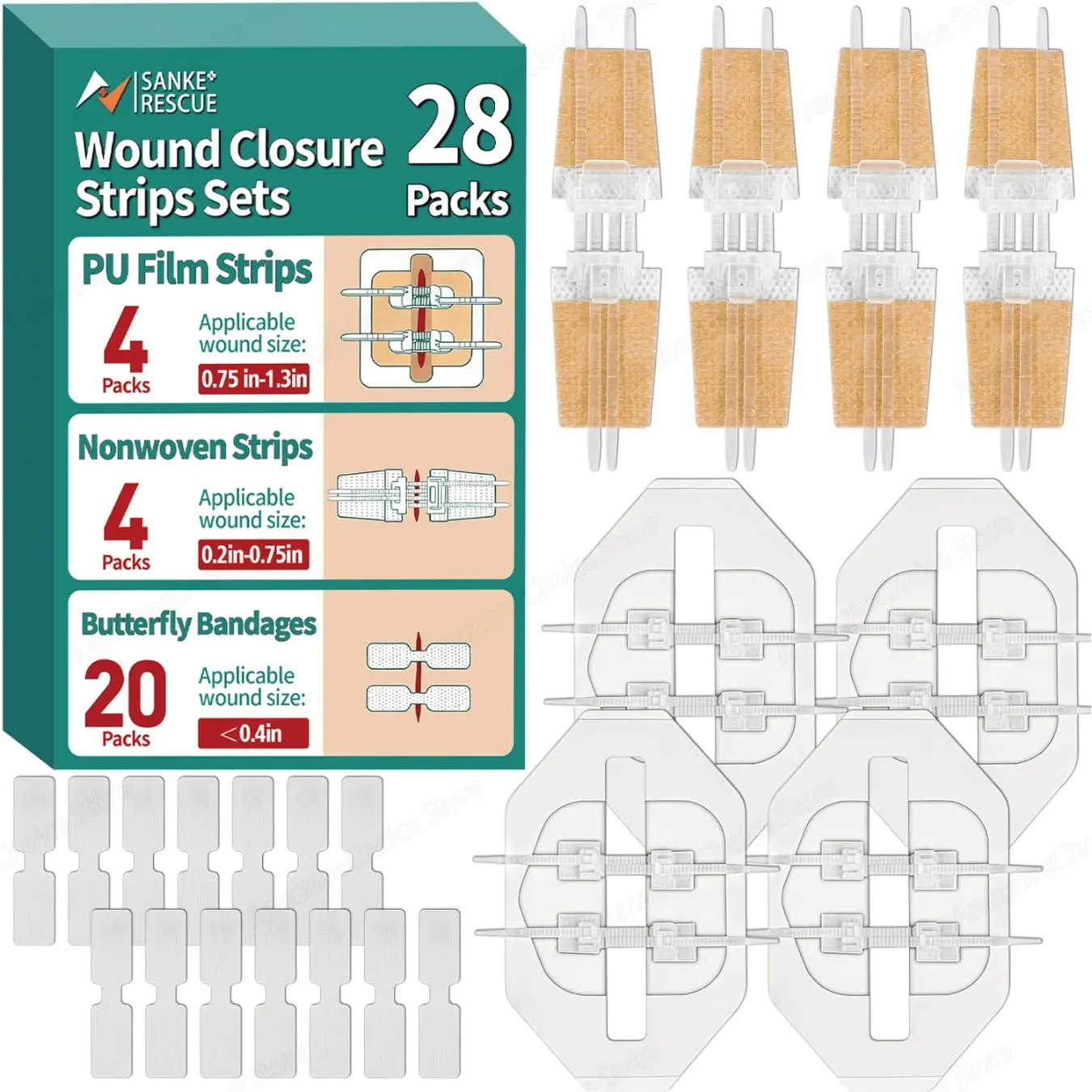Sanke Rescue 14/28 Skin Closure Strip Zipper Bandage Emergency Wound Closing Kit, Medical Device for Skin Repair, First Aid Essentials, Emergency Supplies