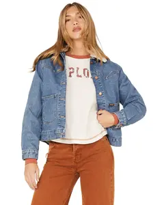 Wrangler Women's Light Wash Denim Sherpa Collar Western Jacket - 112323651