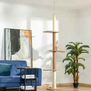 Adjustable Height Cat Tree 8.5 Feet Maximum Sisal Scratching Posts Secure Tension Rod for Maine Coon Cat Bedroom Sunroom Basement