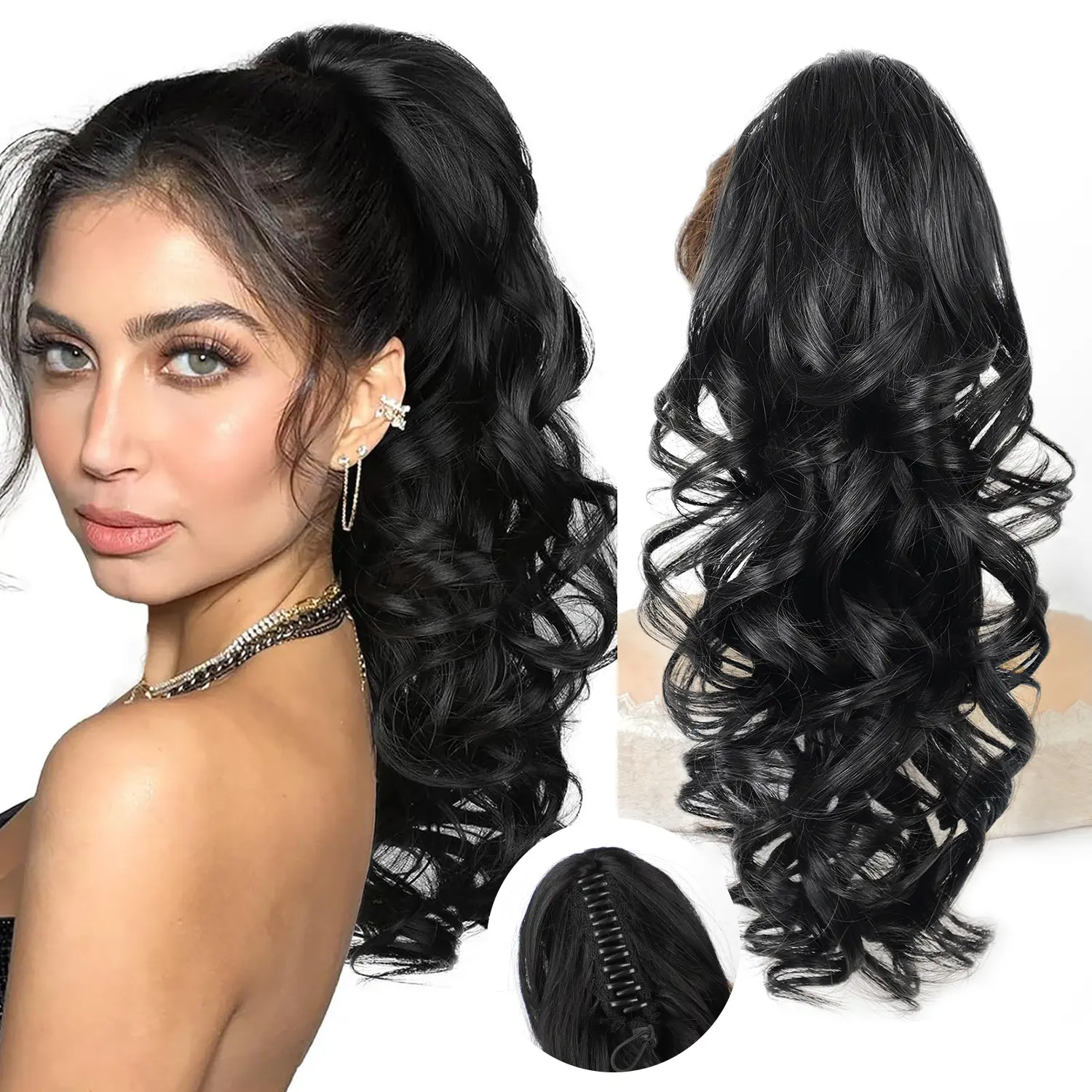 AISI HAIR Female 18-in Loose Wave Synthetic Drawstring Ponytail Extensions, Heat Resistant Clip-in Fake Hairpiece for Casual & Dressy Daily Wear, Synthetic Extensions & Pieces, Colored Curly Synthetic Extensions & Pieces