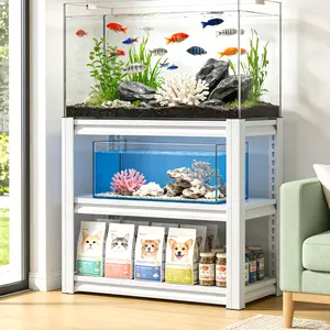 SAVEYOUR 20-30 Gallon Aquarium Stand, Adjustable 3-Tier Metal Fish Tank Rack Shelf, 34×18×31 Inch Heavy Duty Reptile Tank Stand, Sturdy Support Frame for Home Indoor Decor, Tank Not Included