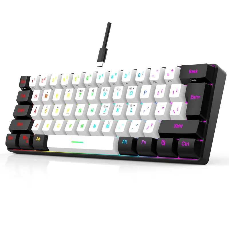 60% Wired Gaming Keyboard, 61 Keys RGB Backlit Ultra-Compact Small Gaming Keyboard, for PC/Mac Gamer, Typist, Travel, Easy to Carry on Business Trip(Black-White)