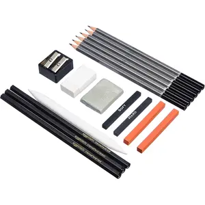 Sketching and Drawing Art Pencil Kit, Artist Supplies with Pencils, Erasers, Sharpener, Charcoal, Black, White, 17 Piece Set