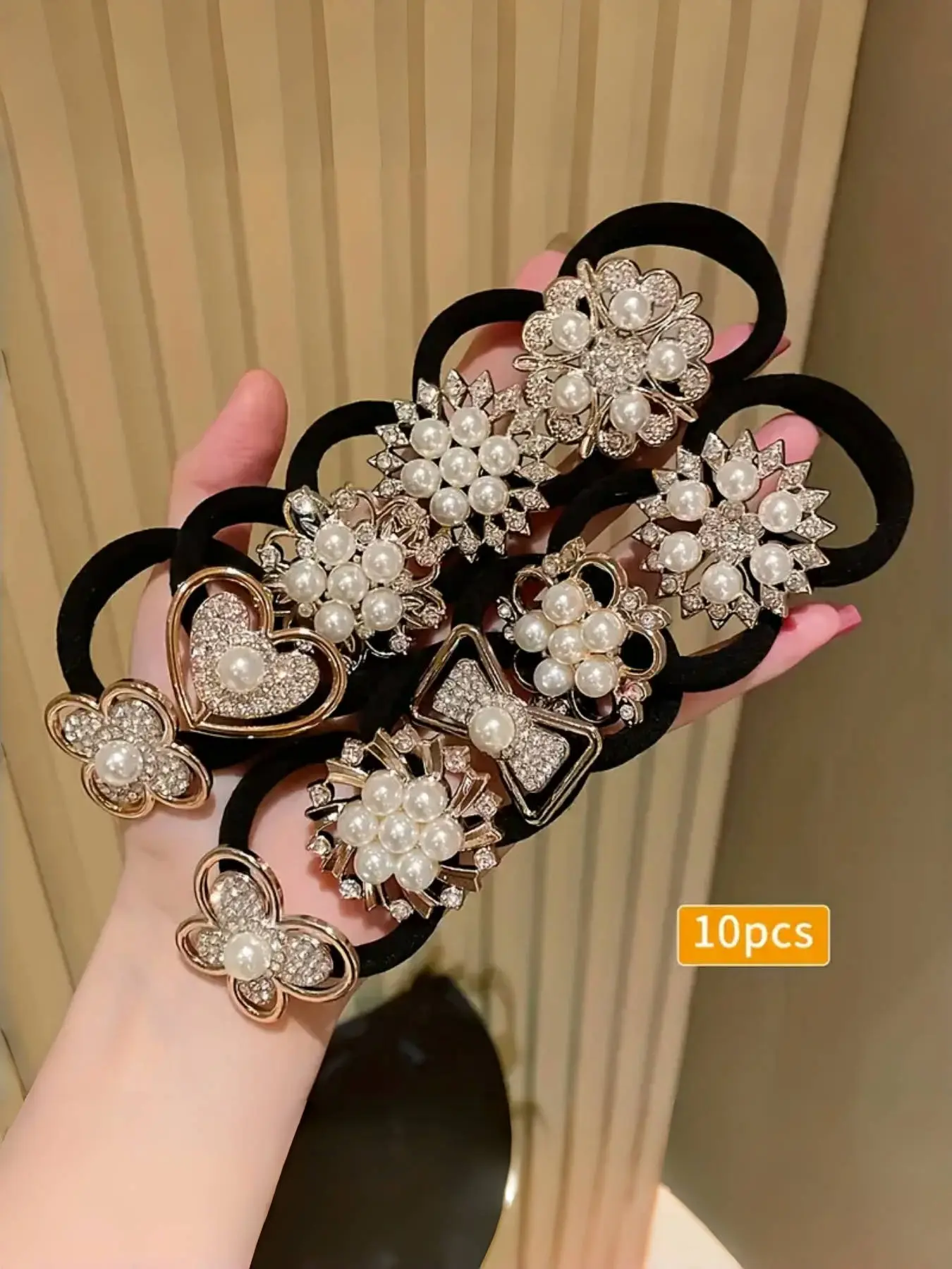 10pcs Rhinestone Faux Embellished hair band, Cute Elastic Jersey Material, Includes Minimalist & Elegant Styles Women's Hair Ties, Elastic Band Scrunchie, Fashionable Hair Accessories