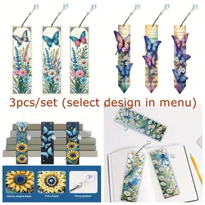 3pcs DIY Butterfly Diamond Painting Bookmarks Set, Acrylic Book Marks with Pendents, Crystal Rhinestone Diamond Art Bookmarks for Books Notes Journaling, Reading Accessories, Gifts for Friends, Suitable for Birthday Valentine's, Christmas, New Year Party