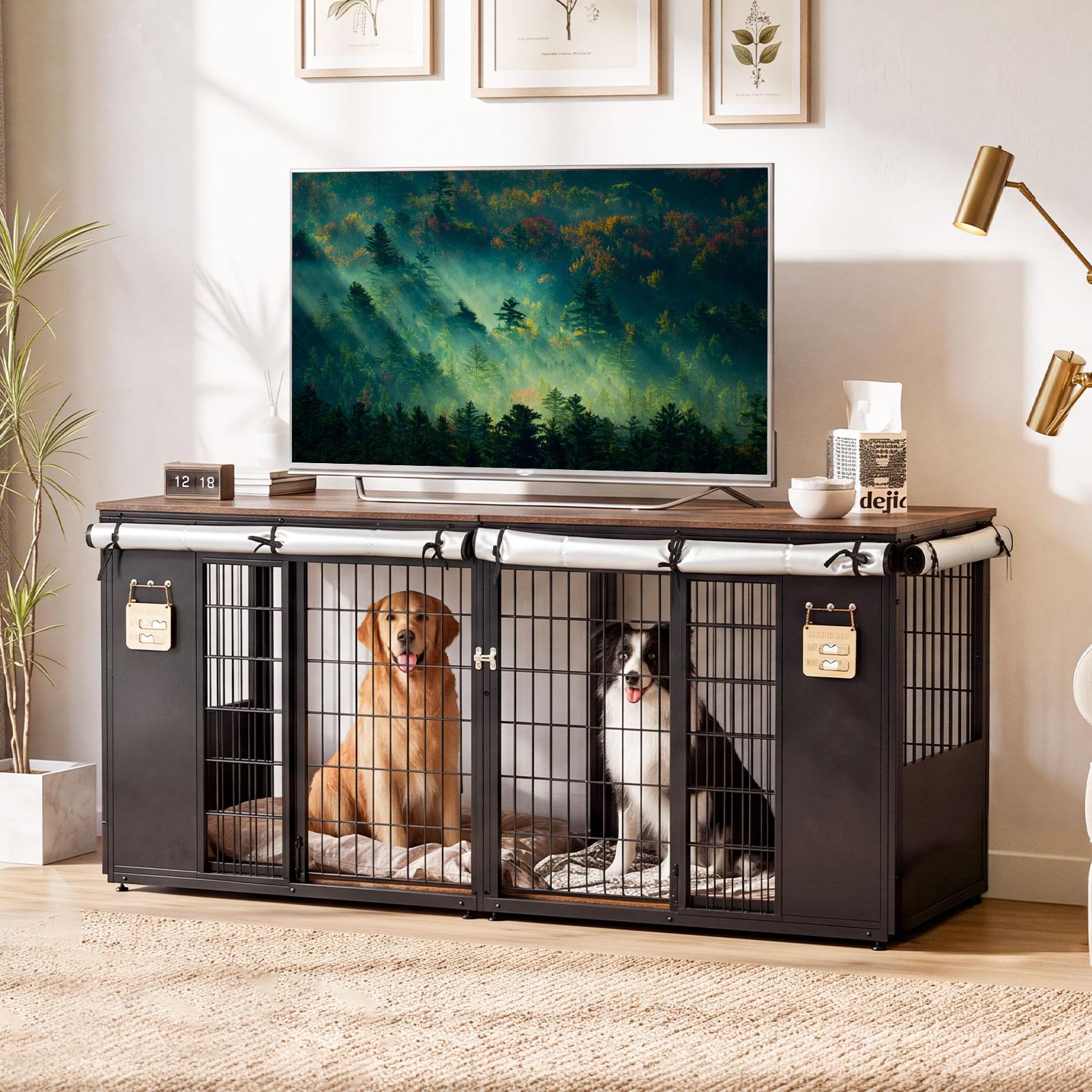 ZZWHOM Premium Double Solid Wooden Slat Dog Crate - Double Door Escape-Proof Kennel for Medium to Giant Breeds, Indoor Secure Space with Lockable Door, Non-Skid, Ventilated, Minimal Assembly Required, Durable Pet Furniture, Multiple Sizes