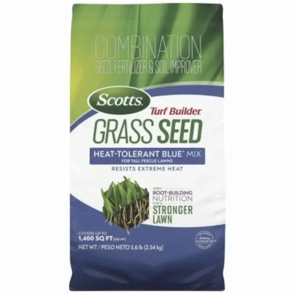 Turf Builder Grass Seed Heat-Tolerant Blue Mix, 5.6 lbs Tall Fescue Seed for New Lawns with Root-Building Nutrition That Resists Extreme Heat