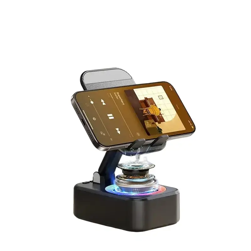 Bluetooth Wireless Speaker+Stand with Phone Mount - Adjustable & Foldable Hands-Free Travel Phone Stand, Hi-Res Audio, Motion-Sensor Smart Sensing, 6-Hour Playtime, Portable Battery-Powered Smartphone Accessory