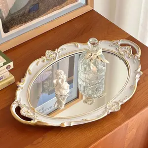 Vintage Frame Wall Mirror, Elegant Floral Pattern Design, Luxurious Decorative Decoration for Home & Makeup, Vanity or Wall Mounted