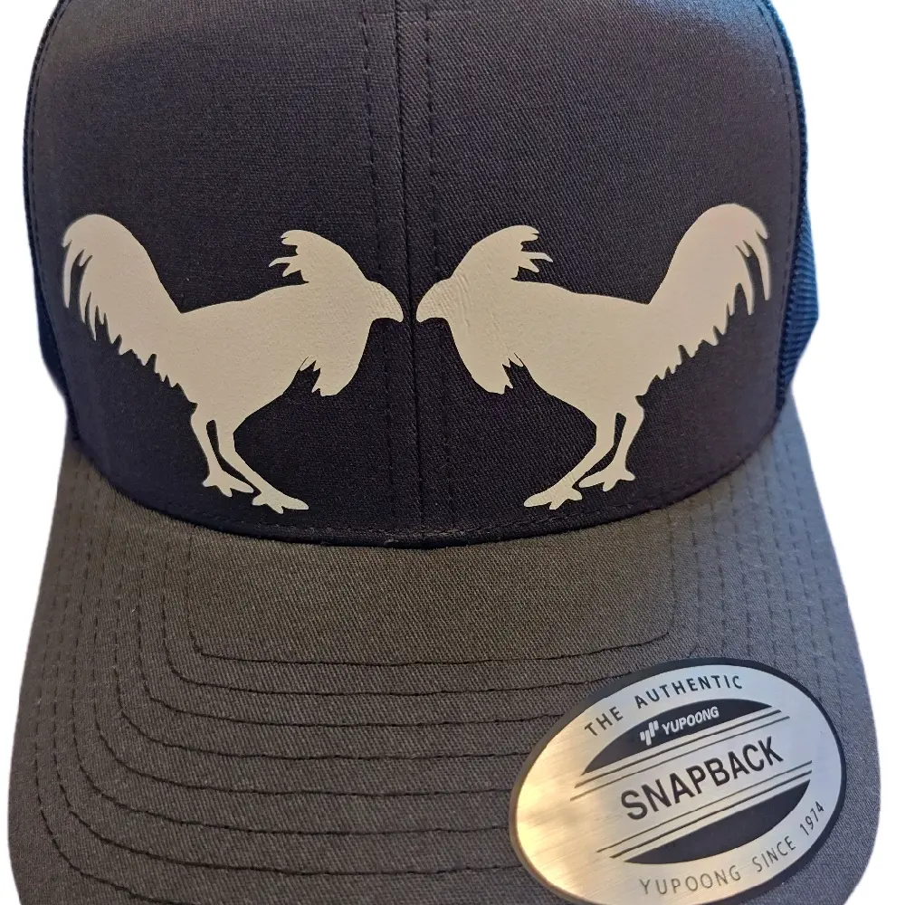 Gamefowl Gallo Rooster Hat, Two Roosters Fighting - Trucker Hat with Chicken Logo, Adjustable Strap, Comfortable Design