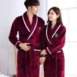 Flannel Thickened Long Section Bathrobe Men Pastoral Style Soft Polyester Blend Nightwear for Winter Autumn Warm Loungewearwomen's clothing